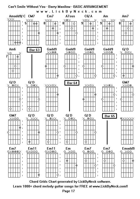 Chord Grids Chart of chord melody fingerstyle guitar song-Can't Smile Without You - Barry Manilow - BASIC ARRANGEMENT,generated by LickByNeck software.